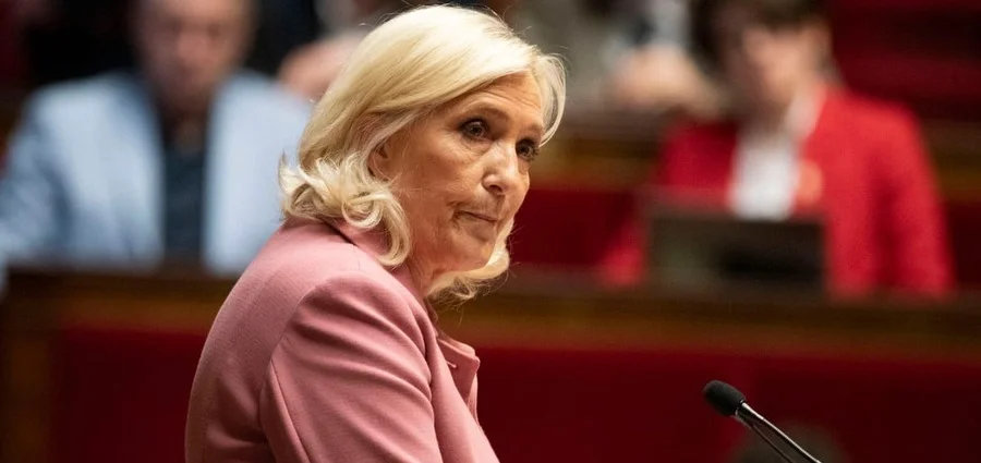 Marine Le Pen speaking at rally