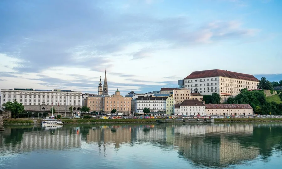 Linz city skyline Danube